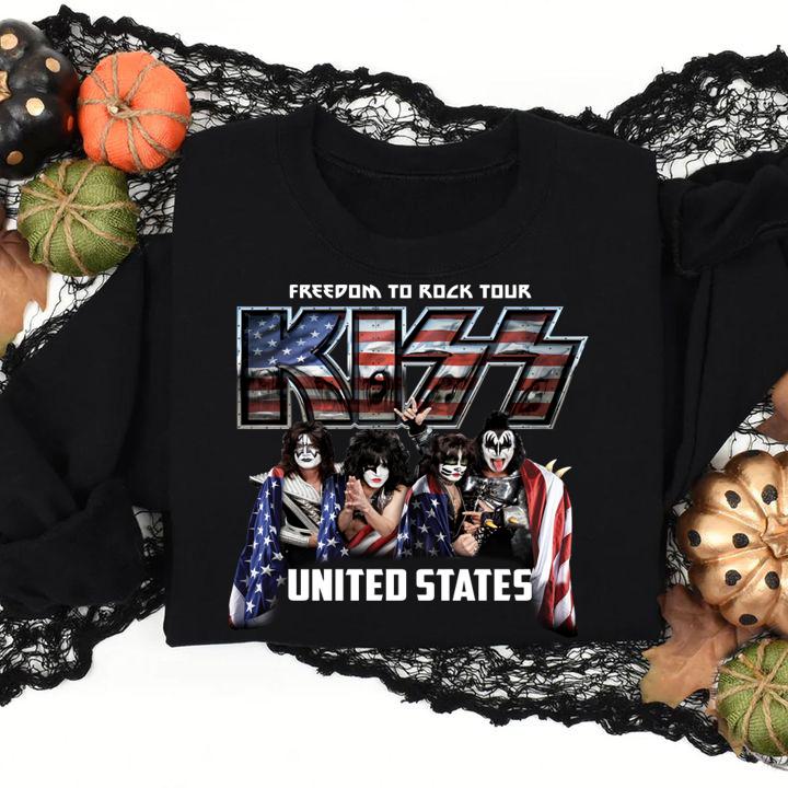 United States Freedom To Rock Tour Kiss Band American Flag t-shirt sweatshirt