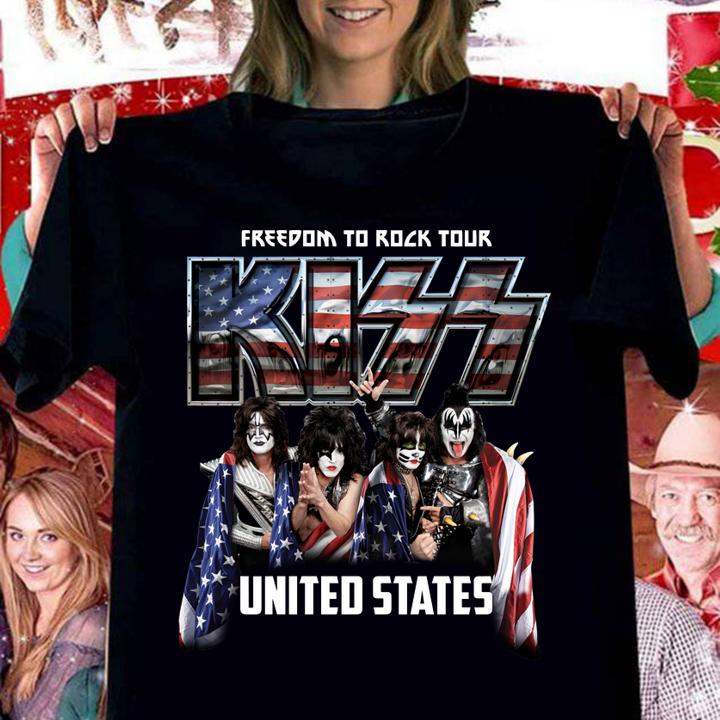 United States Freedom To Rock Tour Kiss Band American Flag t-shirt woman shirt