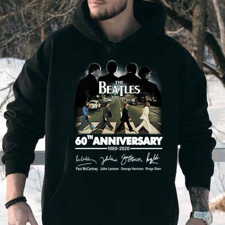 Funny The Beatles 60th anniversary 1960 2020 signature Crossing the line t-shirt hoodie