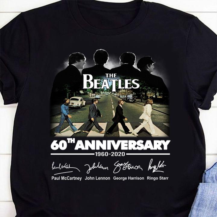Funny The Beatles 60th anniversary 1960 2020 signature Crossing the line t-shirt shirt