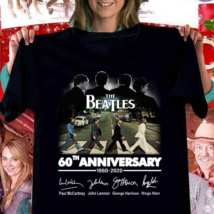 Funny The Beatles 60th anniversary 1960 2020 signature Crossing the line t-shirt woman shirt