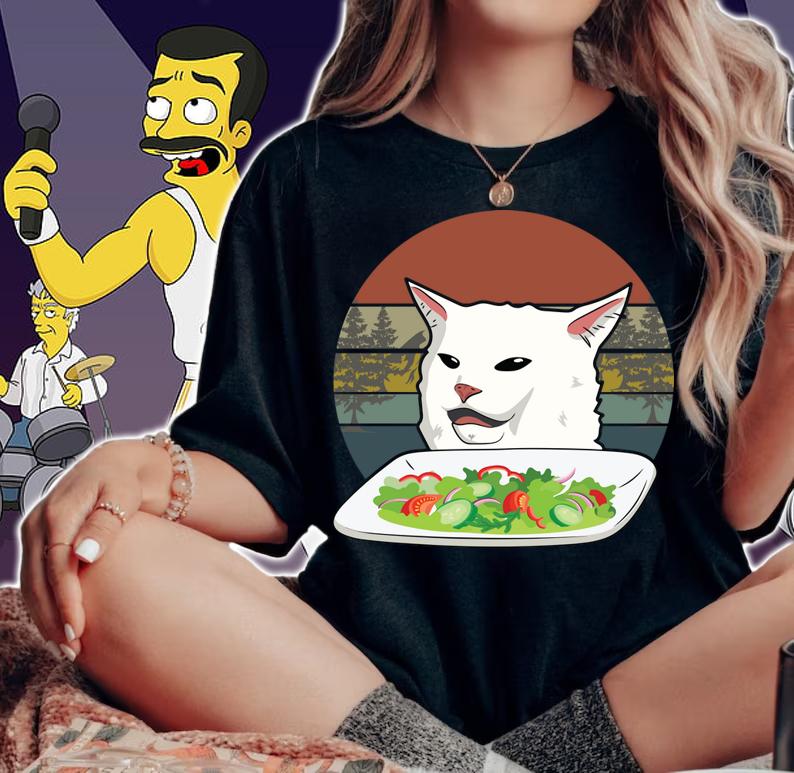 Awesome Vintage Cat Meme Woman Yelling at Cat t-shirt woman shirt