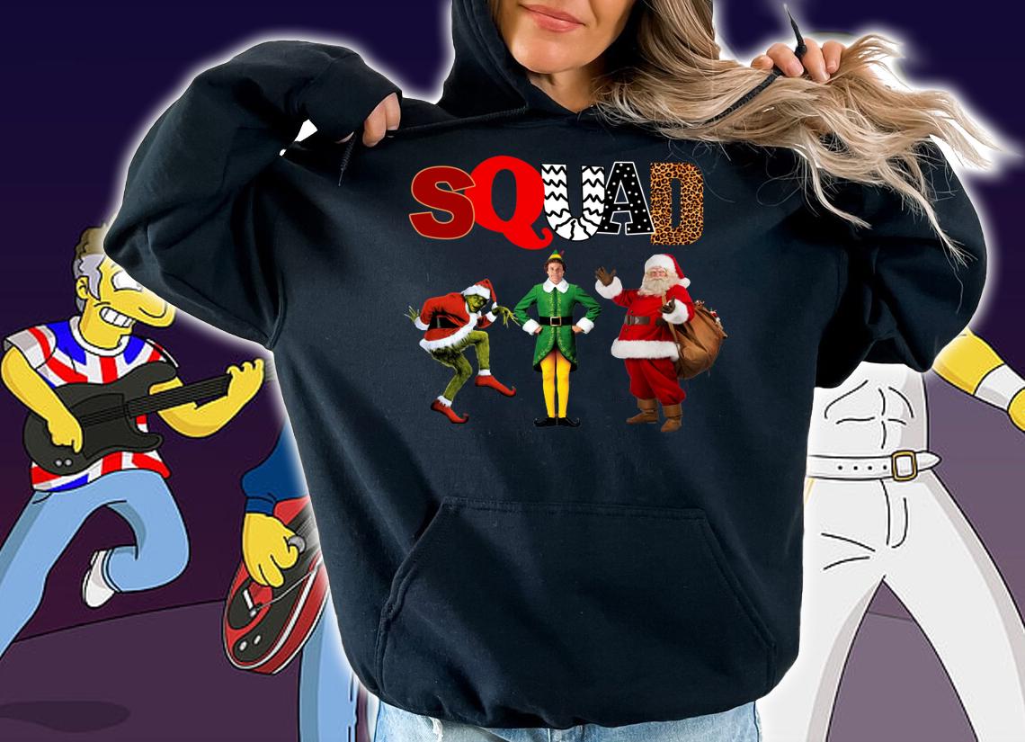 Funny Squad Grinch Elf and Santa Claus Christmas t-shirt hoodie