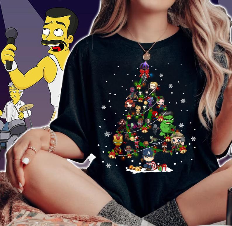 The Avengers Marvel Heroes Chibi Christmas Tree t-shirt woman shirt