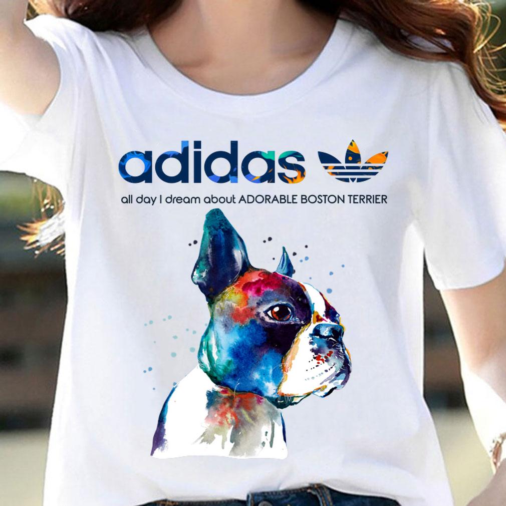 Adidas all day I dream about Adorable Boston Terrier watercolors t-shirt woman shirt