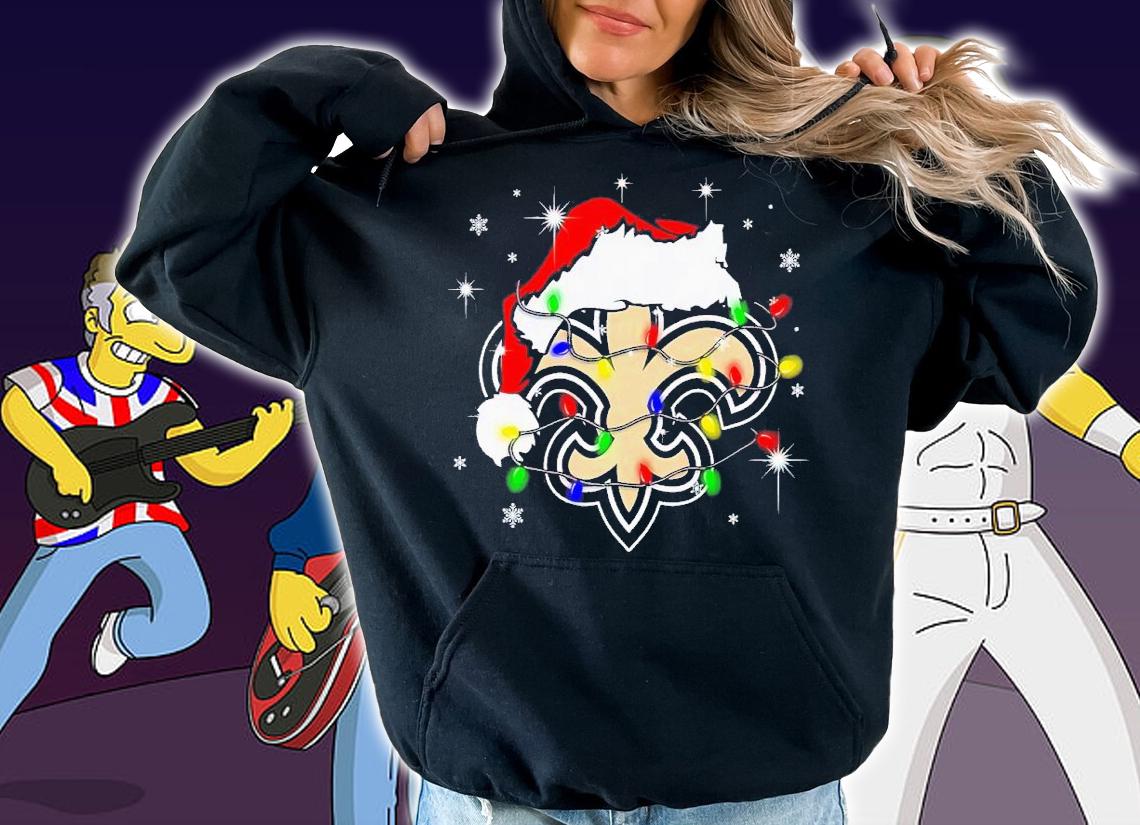 New Orleans Saints Santa hat Christmas shirt t-shirt hoodie