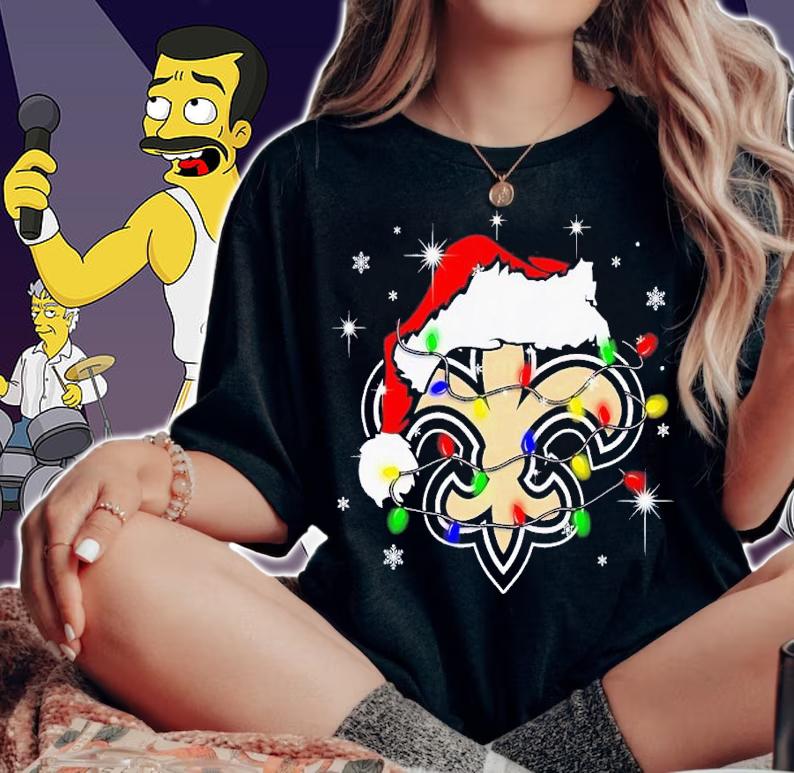 New Orleans Saints Santa hat Christmas shirt t-shirt woman shirt