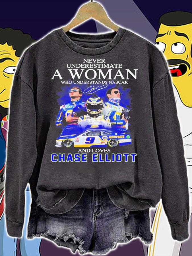 Never Underestimate A Woman Who Understands Nascar And Loves Chase Elliott Signature Shirt t-shirt
