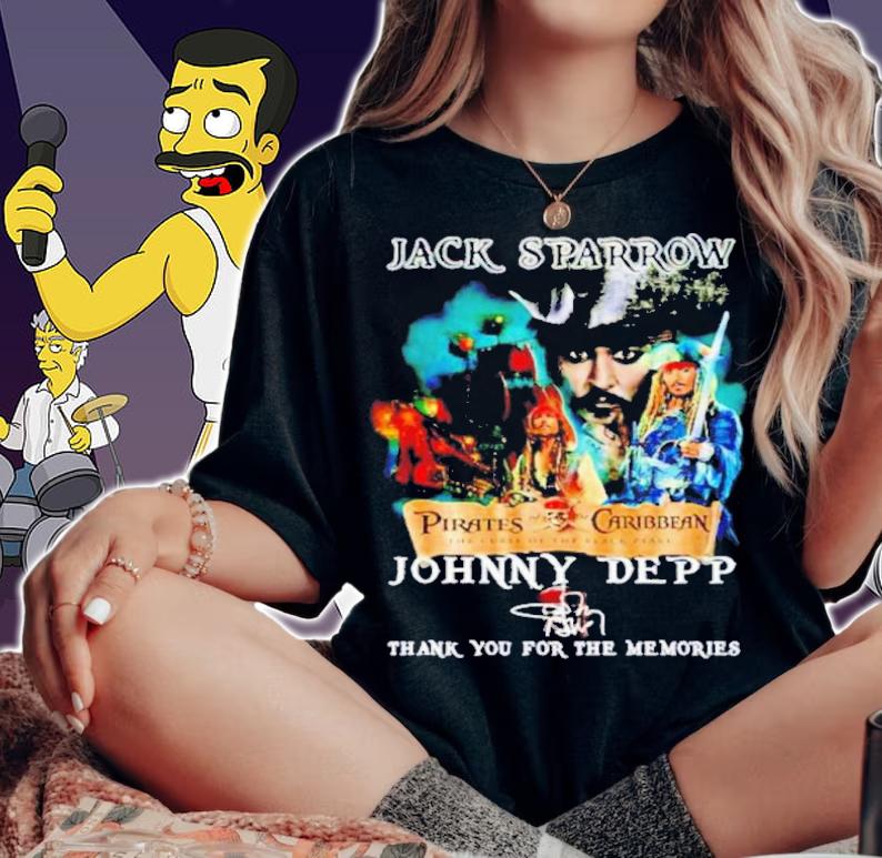 Jack Sparrow Pirates Of The Caribbean Johnny Depp Signatures Thank You For The Memories Shirt t-shirt woman shirt
