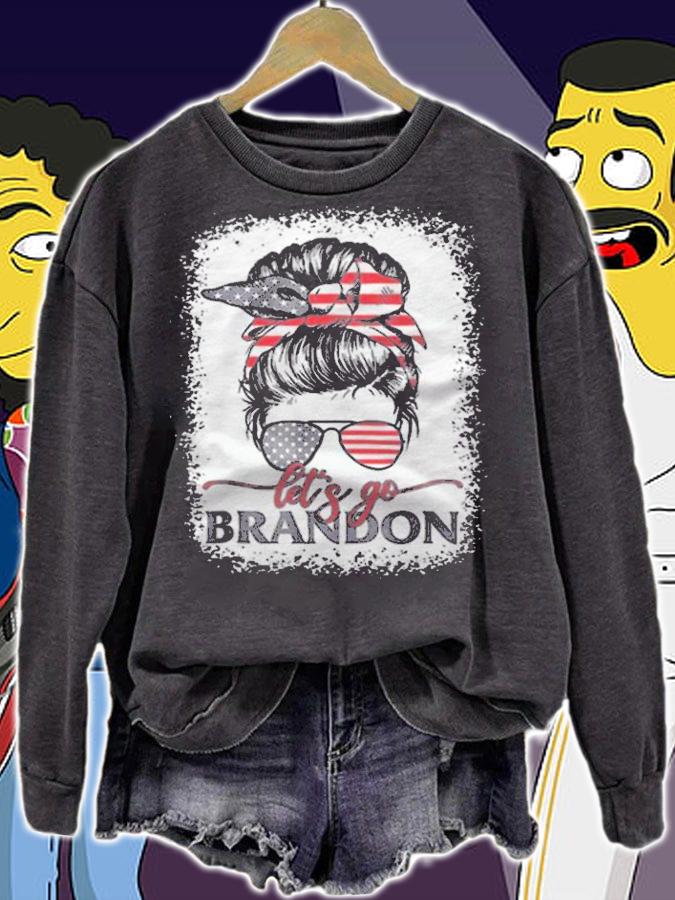 FJB Lets Go Brandon Joe Biden Chant Anti Liberal Messy Bun USA Flag T-Shirt t-shirt sweatshirt