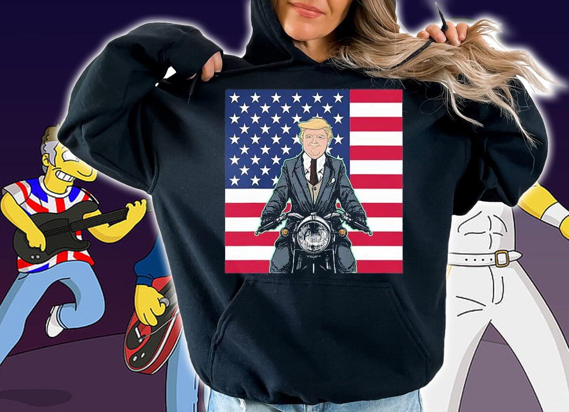President Trump Motorcycle With USA Flag T-Shirt t-shirt