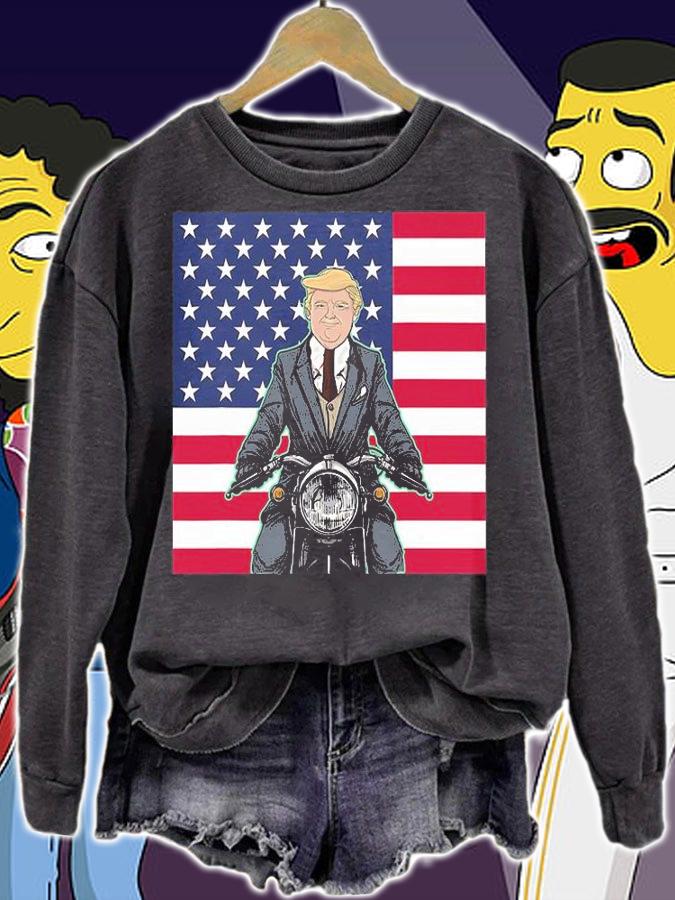 President Trump Motorcycle With USA Flag T-Shirt t-shirt