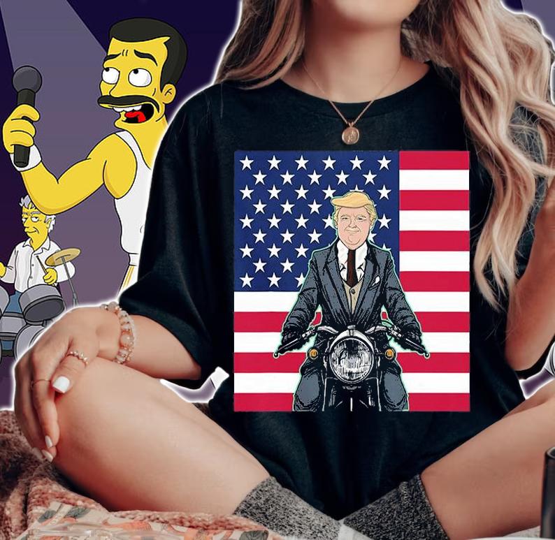 President Trump Motorcycle With USA Flag T-Shirt t-shirt