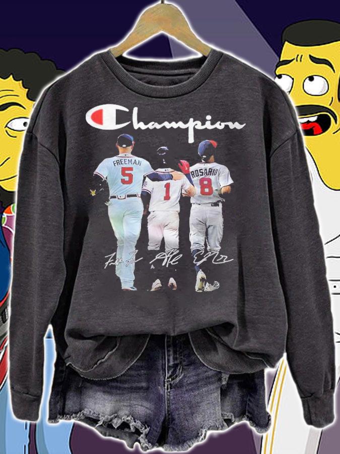 Champion Freddie Freeman O. Albies Eddie Rosario signatures shirt t-shirt sweatshirt