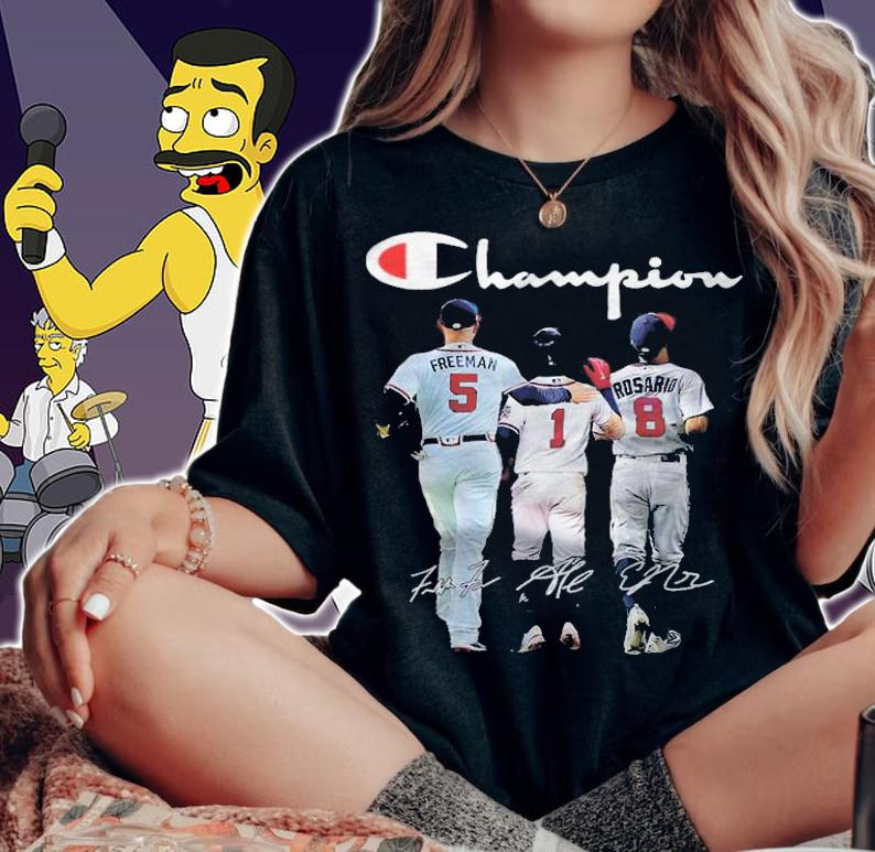 Champion Freddie Freeman O. Albies Eddie Rosario signatures shirt t-shirt woman shirt