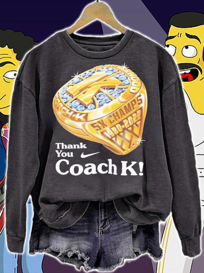 Nike Duke Blue Devils Royal Thank You Coach K Ring Shirt t-shirt sweatshirt