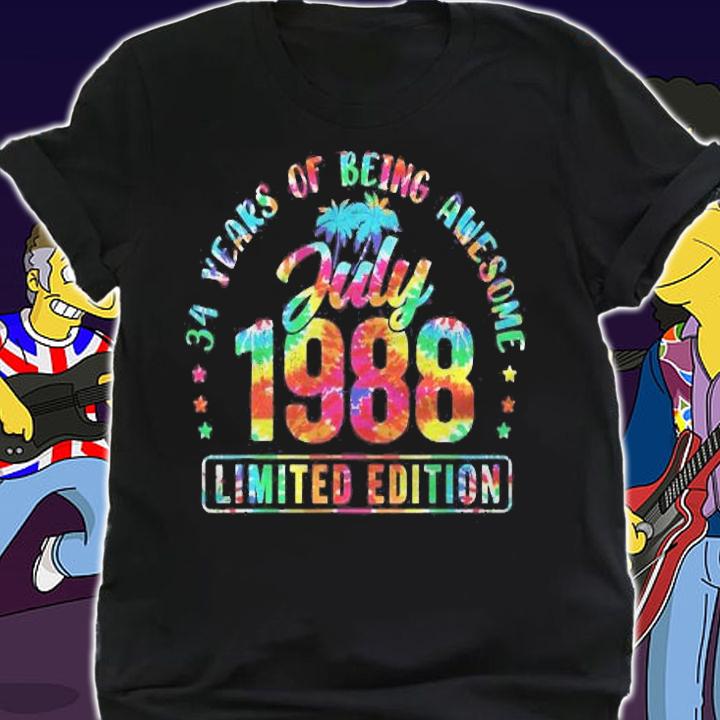 Happy 34Th Birthday Vintage July 1988 Shirt 34 Years Old T-shirt t-shirt