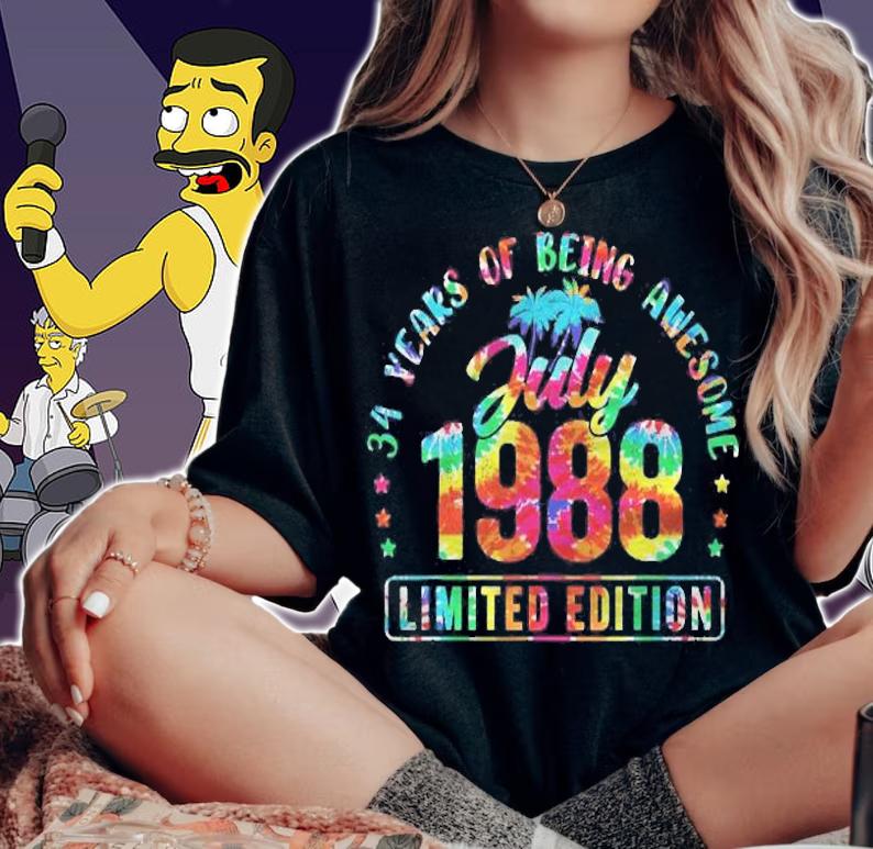 Happy 34Th Birthday Vintage July 1988 Shirt 34 Years Old T-shirt t-shirt