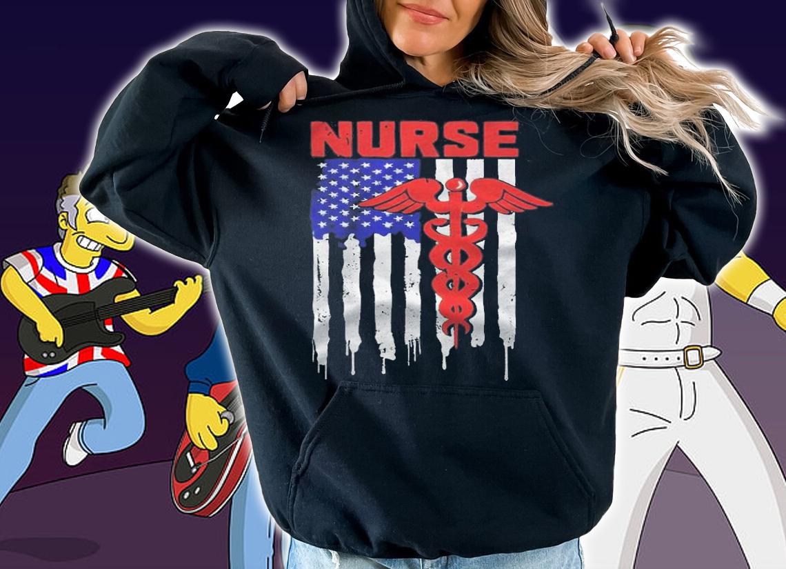 Nurse American flag frontline worker medical gear T-shirt t-shirt