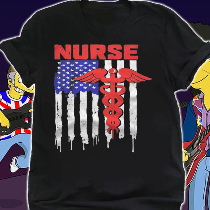 Nurse American flag frontline worker medical gear T-shirt t-shirt