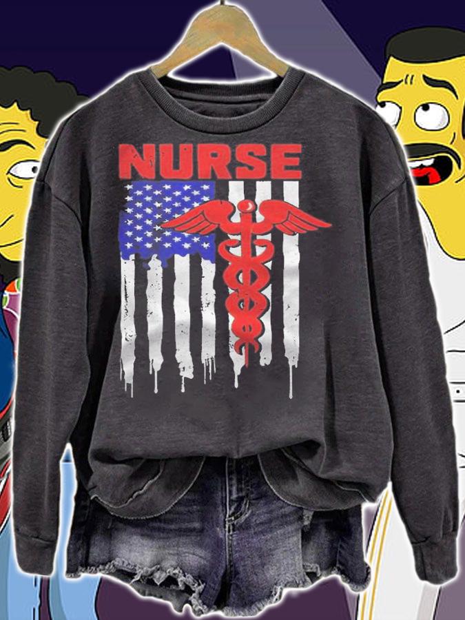 Nurse American flag frontline worker medical gear T-shirt t-shirt