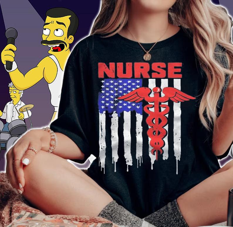 Nurse American flag frontline worker medical gear T-shirt t-shirt