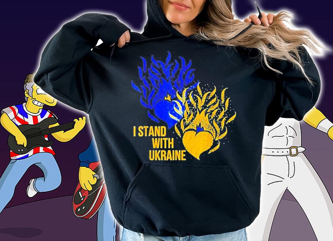 Ukraine Supporter Flag Color Blue Yellow Fire Hearts T-Shirt t-shirt