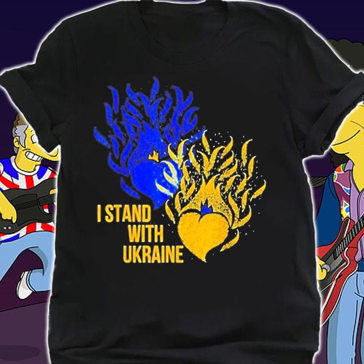 Ukraine Supporter Flag Color Blue Yellow Fire Hearts T-Shirt t-shirt