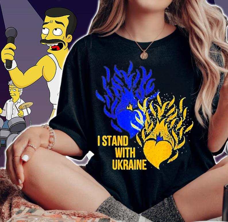 Ukraine Supporter Flag Color Blue Yellow Fire Hearts T-Shirt t-shirt