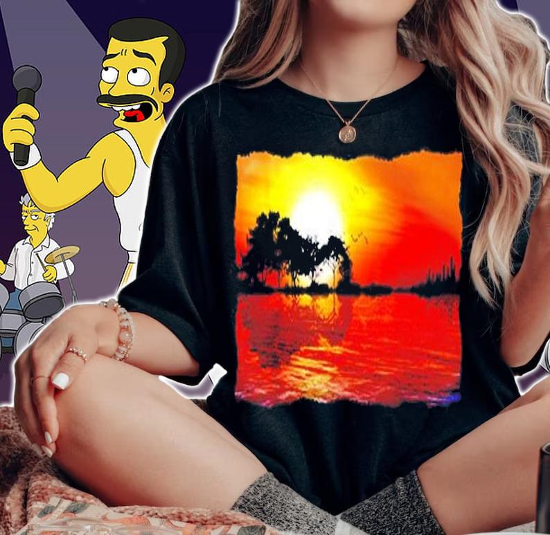 Guitar Lake Sunset Love Guitar T-Shirt t-shirt woman shirt