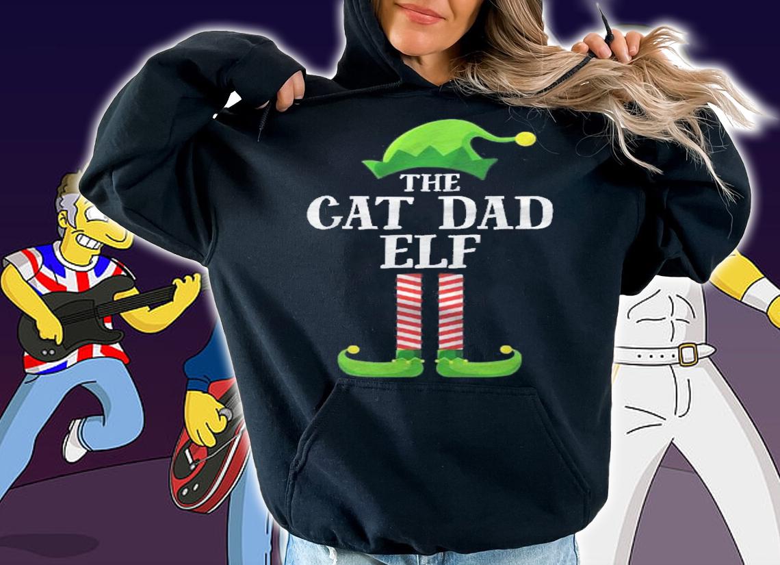 Cat Dad Elf Matching Family Group Christmas Party Pajama Shirt hoodie