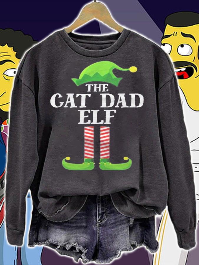 Cat Dad Elf Matching Family Group Christmas Party Pajama Shirt sweatshirt