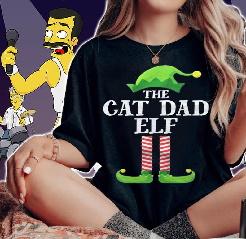 Cat Dad Elf Matching Family Group Christmas Party Pajama Shirt woman shirt