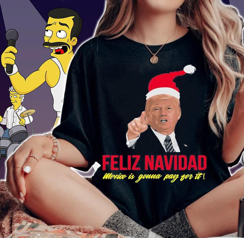 Christmas Feliz Navidad Mexico Donald Trump Santa Design T-Shirt woman shirt