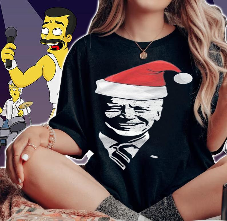F Joe Biden joe Biden Santa Hat Funny Christmas T-Shirt woman shirt