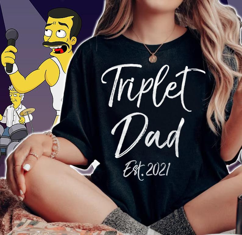 Triplet Dad Est 2021 Shirt For Men Pregnancy Reveal T-shirt