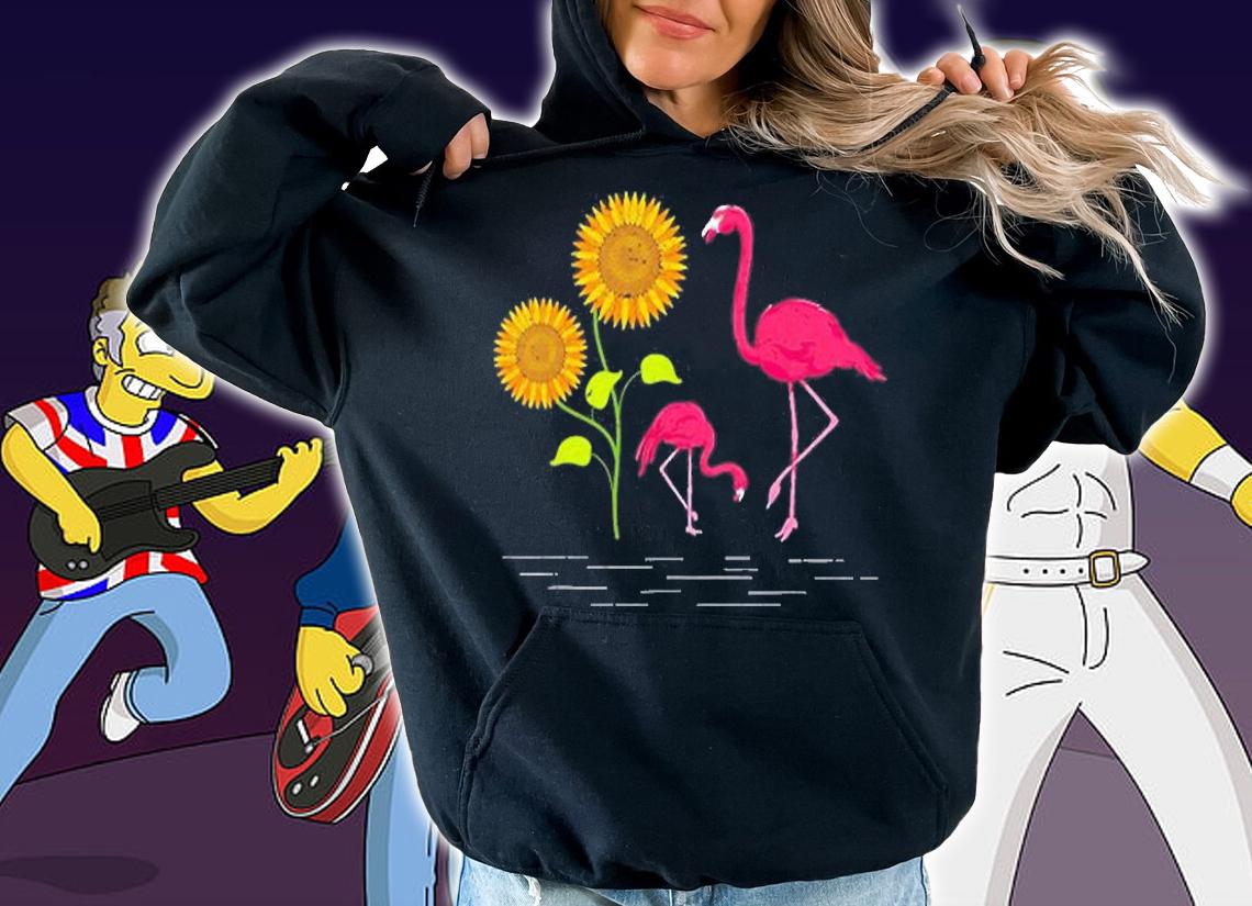 Yellow Flower Tropical Bird Animal Sunflower Pink Flamingo T-Shirt hoodie
