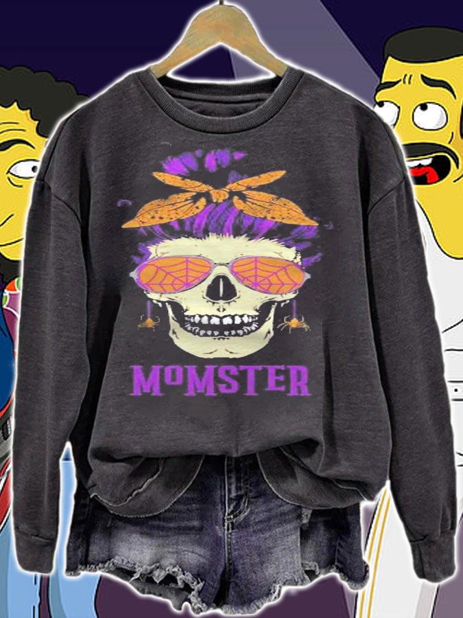 Momster Tshirt Messy Bun Skull Halloween Mom Shirt sweatshirt