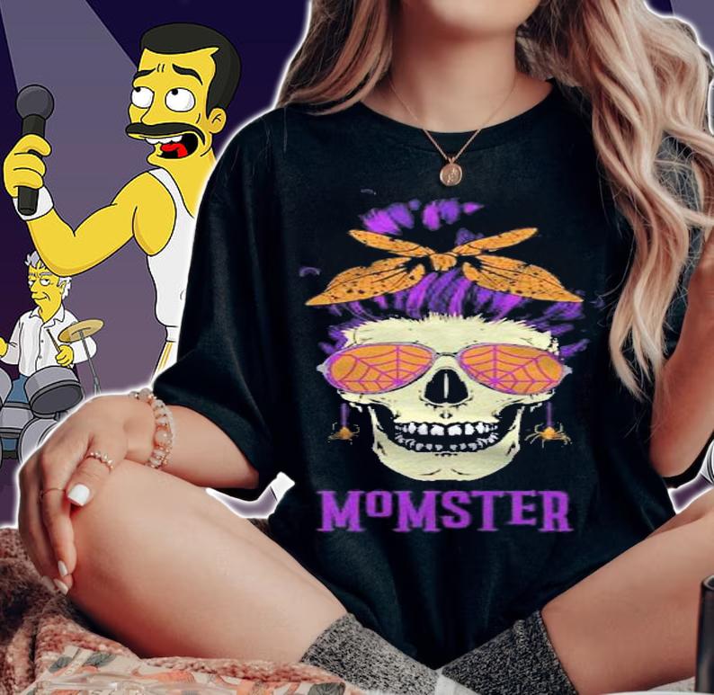 Momster Tshirt Messy Bun Skull Halloween Mom Shirt woman shirt