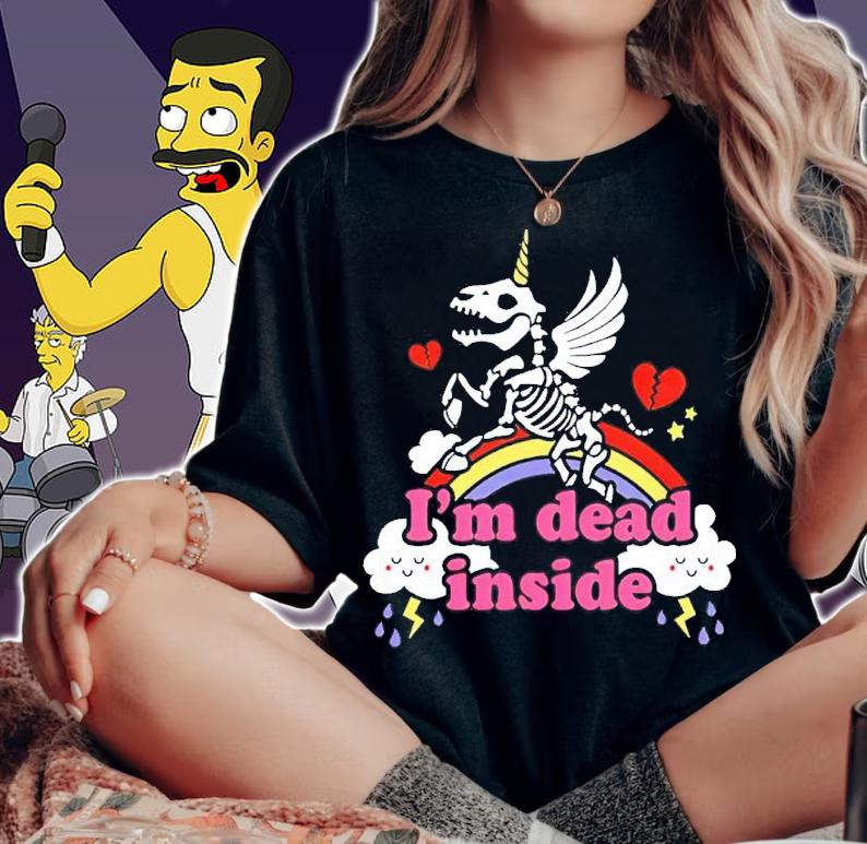 Skeleton Unicorn Rainbow I'm Dead Inside Shirt