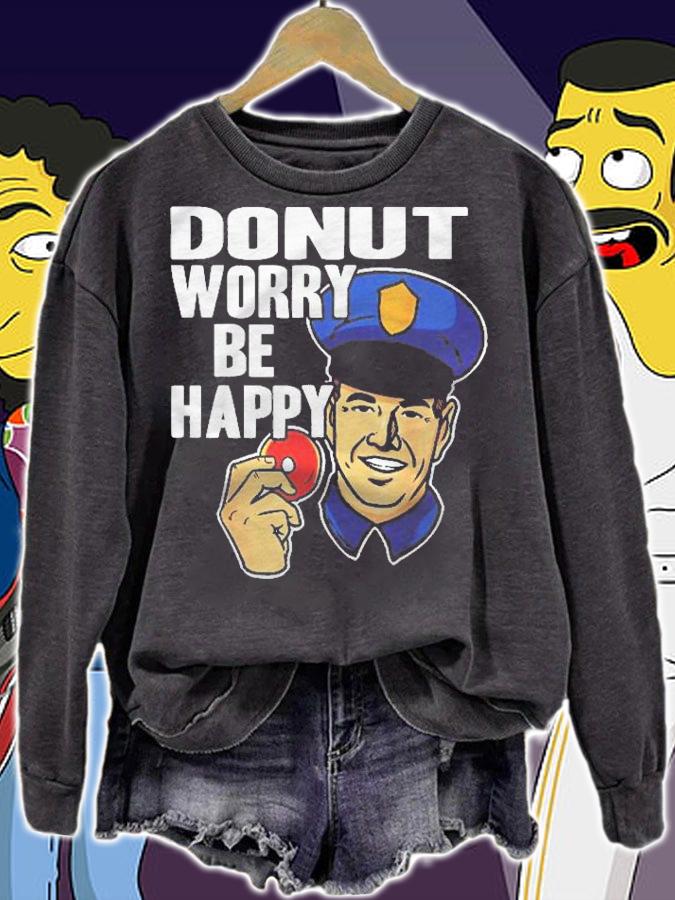 Donut Worry Be Happy Police Mens Gift Shirt