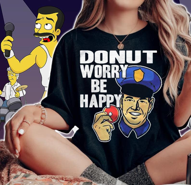 Donut Worry Be Happy Police Mens Gift Shirt