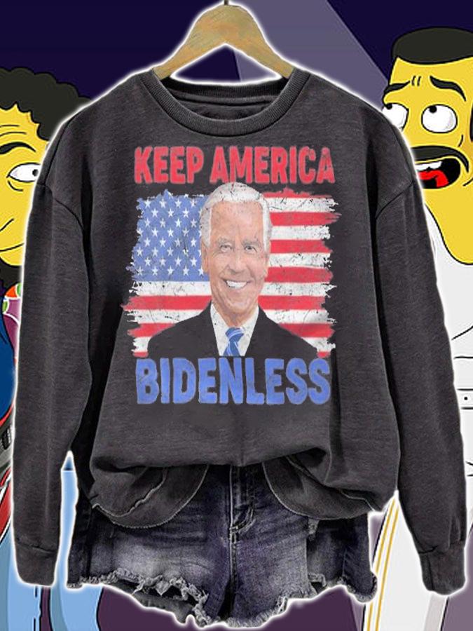 Keep America Bidenless Vintage Usa Flag Biden T-Shirt