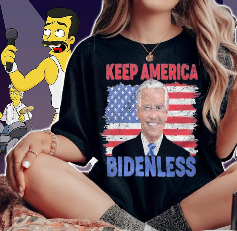 Keep America Bidenless Vintage Usa Flag Biden T-Shirt