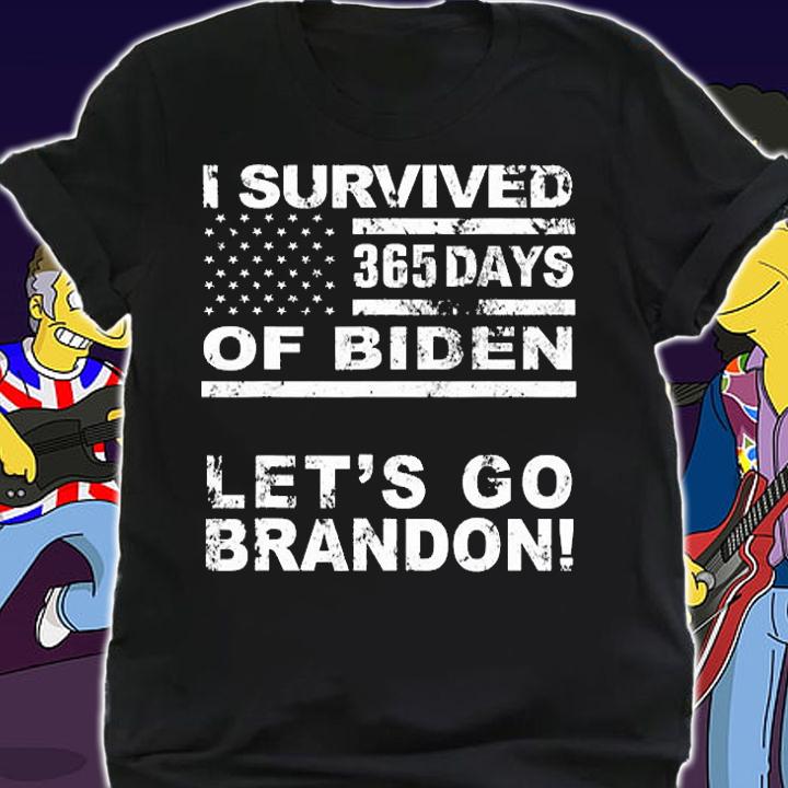 I Survived 365 Days Of Biden Brandon Let's Go Brandon USA Flag Vintage T-Shirt