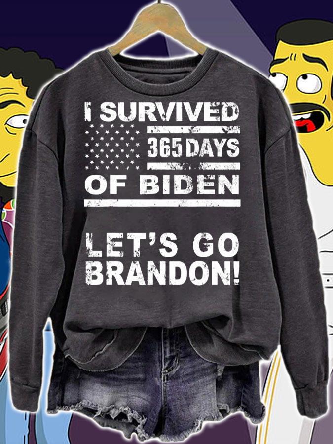 I Survived 365 Days Of Biden Brandon Let's Go Brandon USA Flag Vintage T-Shirt