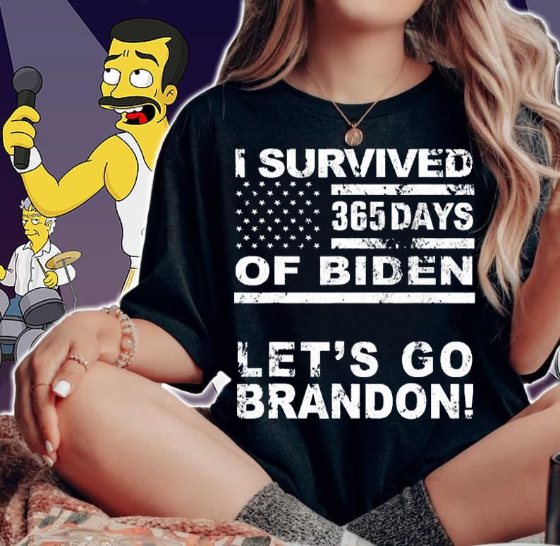 I Survived 365 Days Of Biden Brandon Let's Go Brandon USA Flag Vintage T-Shirt