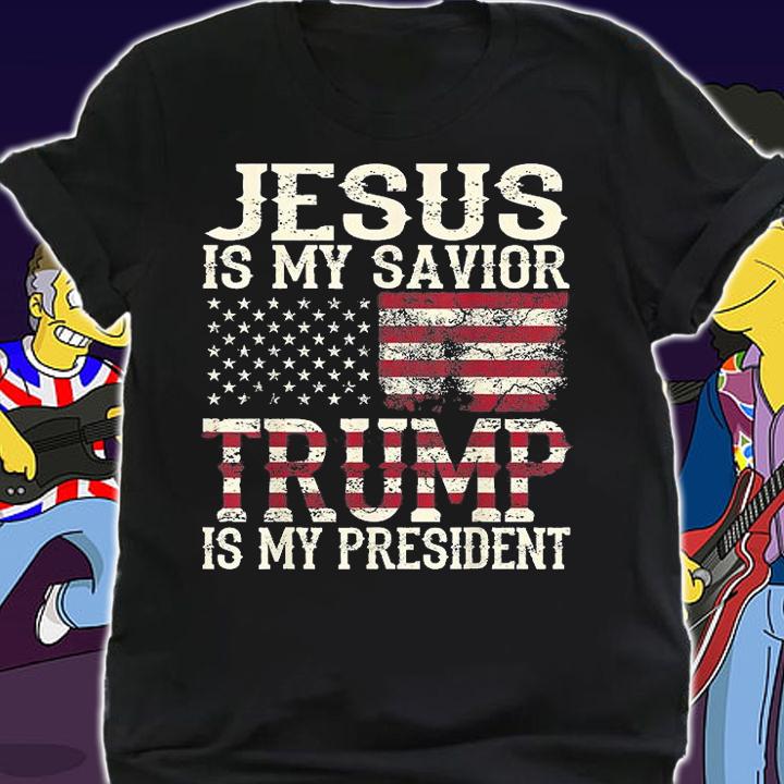Funny American Jesus Is My Savior Trump Is My President Vintage Retro T-Shirt