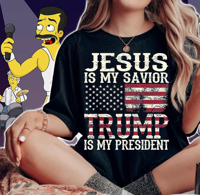 Funny American Jesus Is My Savior Trump Is My President Vintage Retro T-Shirt
