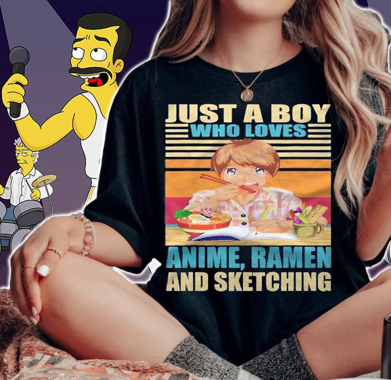 Just A Boy Who Loves Anime Ramen And Sketching Retro Anime shirt woman shirt